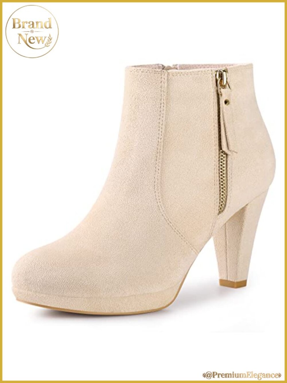 Faux Suede Chunky Heel Ankle Boots Platform Round Toe Side Zip Booties